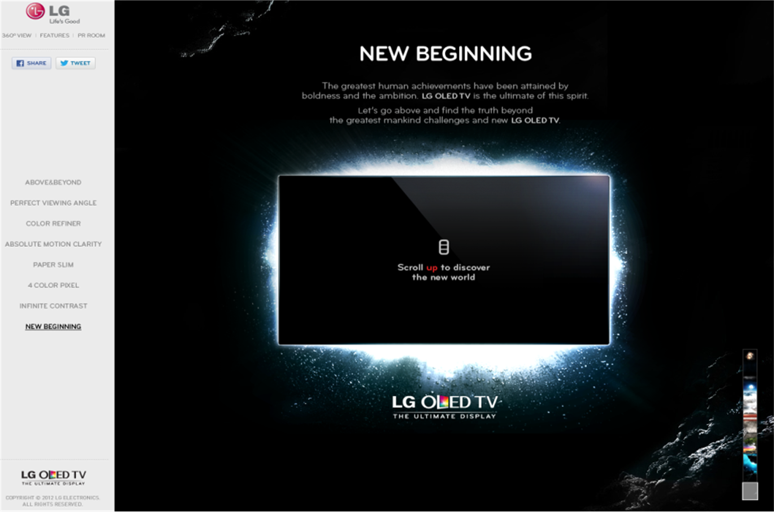 “NEW BEGINNING” 문구와 LG OLED TV 제품 이미지가 강조된 화면